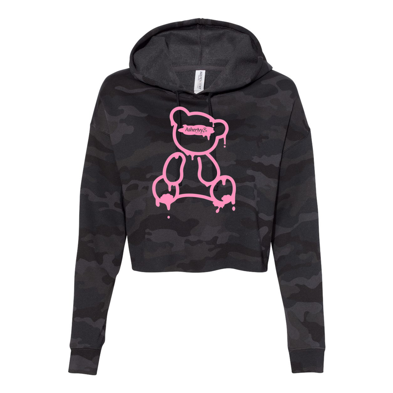 Pink Asher Ivy teddy bear Lightweight Cropped Hooded Sweatshirt