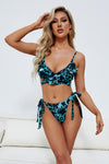 Printed Ruffle Trim Open Back Bikini Set