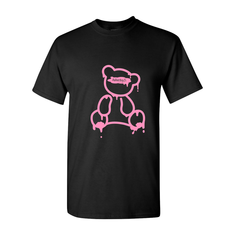 PINK ASHER IVY LYFE TEDDY BEAR  BLACK T-SHIRT