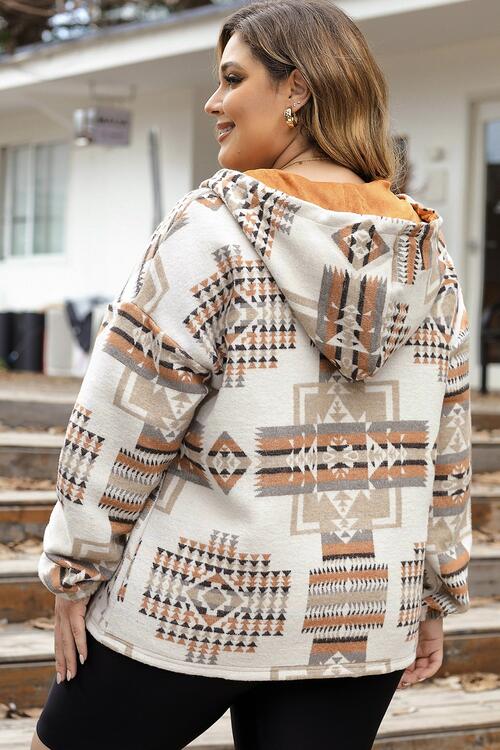 Geometric Print Kangaroo Pockets Hoodie