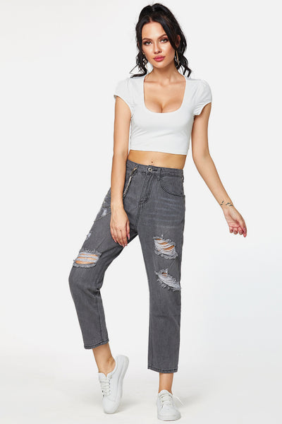 Distressed Chain Clip Jeans