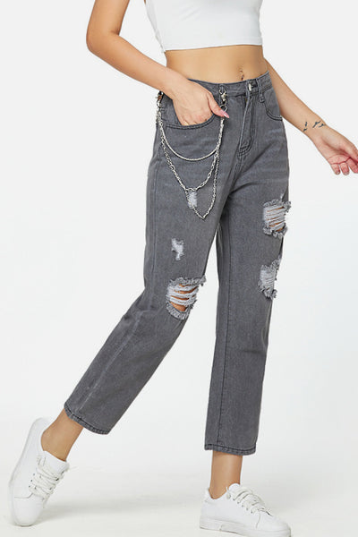 Distressed Chain Clip Jeans