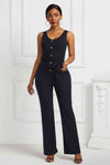 Button Detail Tie Waist Jumpsuit with Pockets